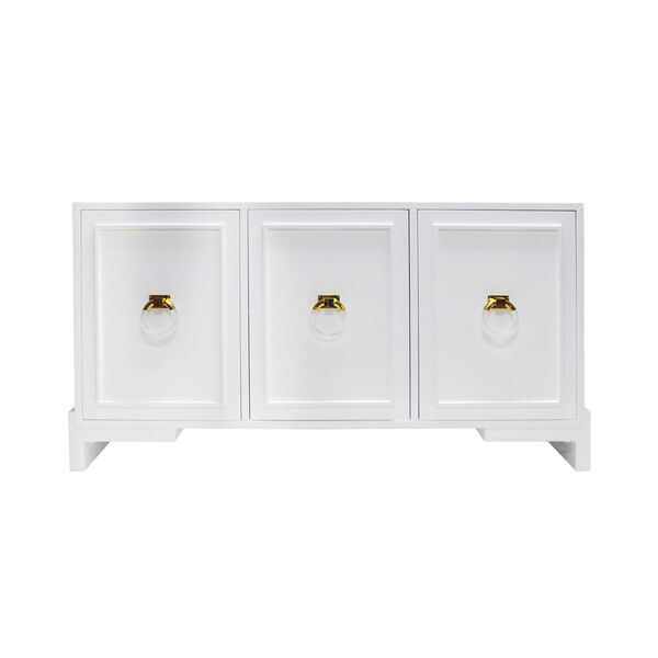 Glossy White Lacquer and Polished Brass 68-Inch Chest, image 2